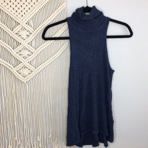 Free people sleeveless turtle neck blue stripe XS